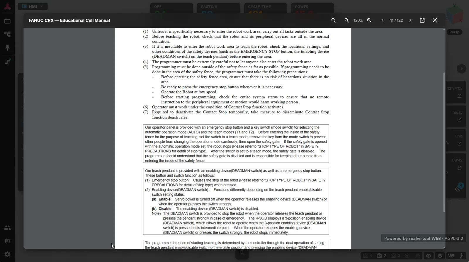 realvirtual WEB opens the machine manual PDF at the exact page cited by the AI error diagnosis