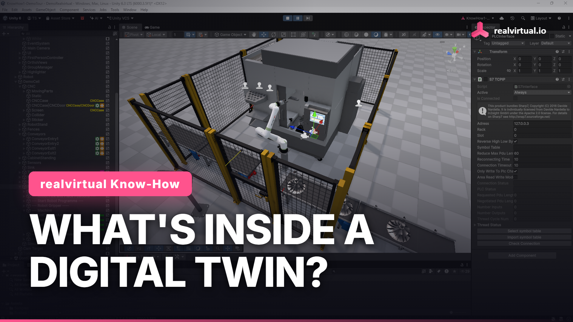 What is a digital twin in Unity? 3D geometry plus behavior: drives, behavior models, and PLC signals in realvirtual.io