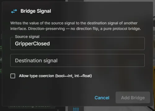 Bridging one signal into another interface, with optional type coercion
