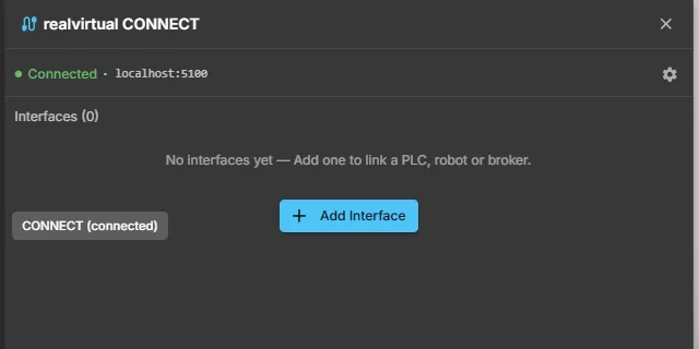 The CONNECT panel before the first interface exists
