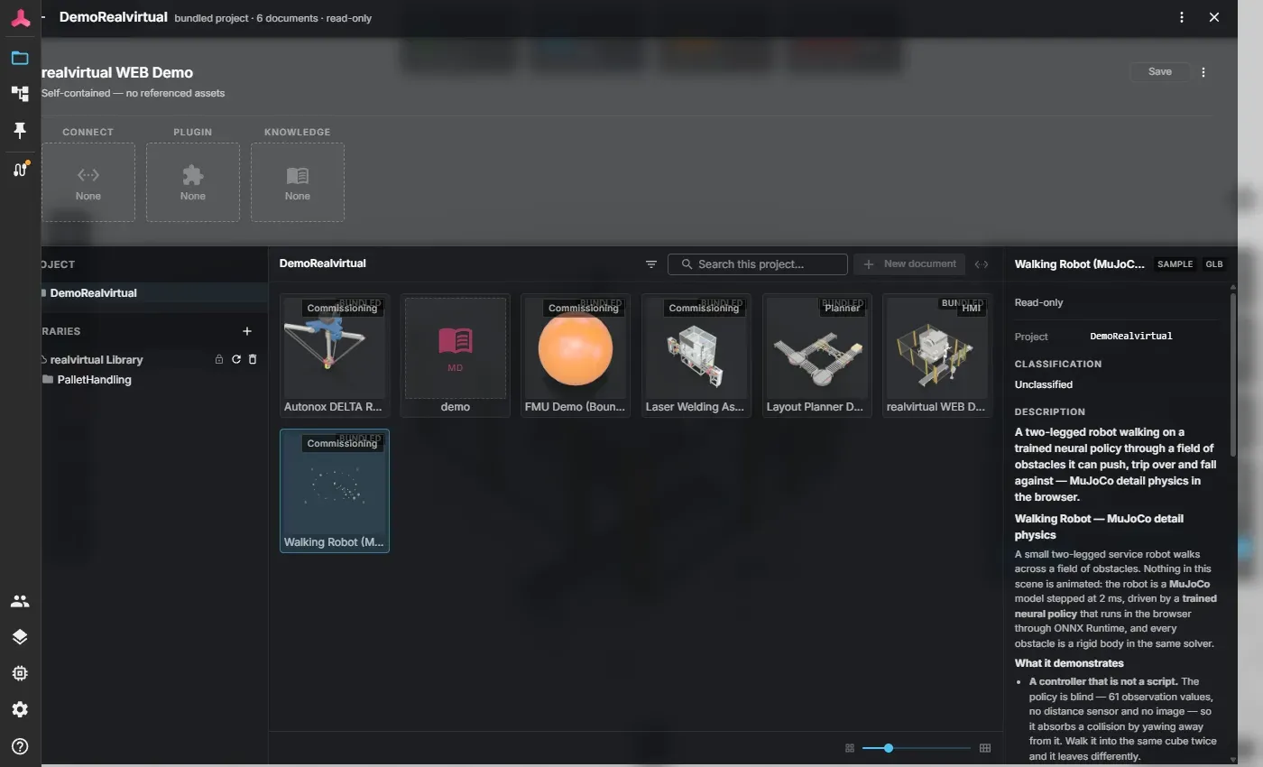 The document picker of the demo project with the Walking Robot entry