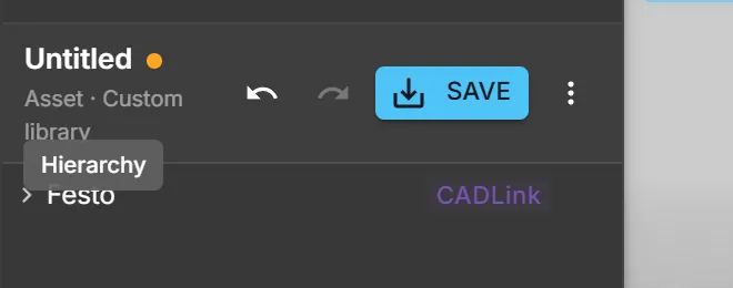 The asset header: name, unsaved marker, undo and redo, save