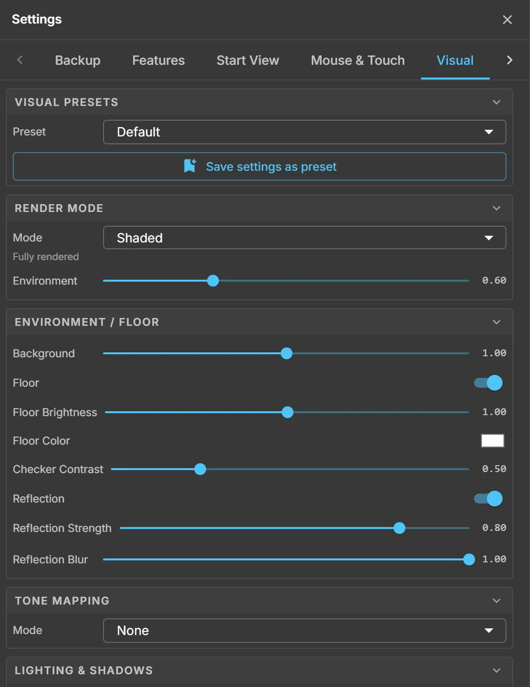 The settings panel with its tabs; the viewer version and build are shown at the bottom
