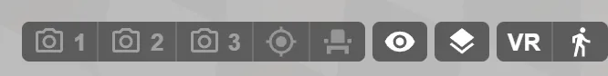 The view controls in the bottom right corner: camera presets, visibility, layers, VR and first-person